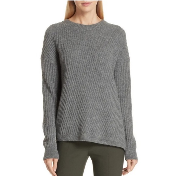 VINCE Side Slit Crew Neck Wool Blend Sweater Pullover Oversized Small Grey - Picture 1 of 14